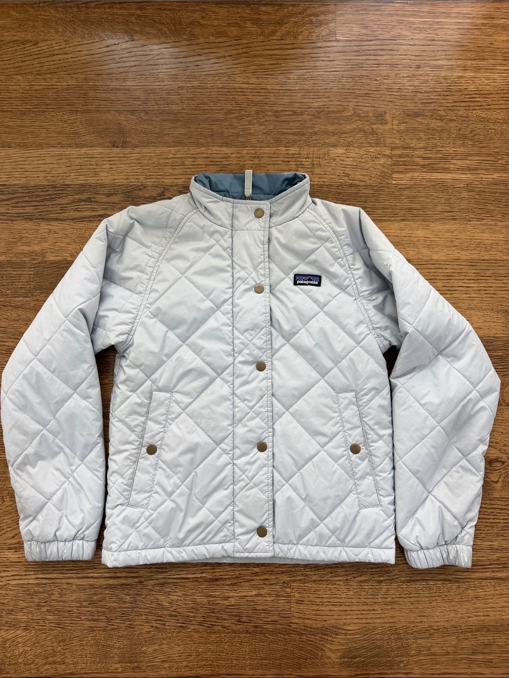Patagonia Diamond Quilted Jacket with Brass Buttons - Light Blue
